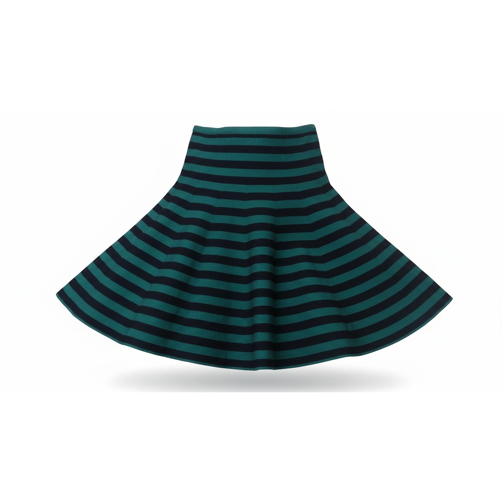 Lapis Skater Skirt Womens Medium Green Black Striped Knit Flared Mini 6052